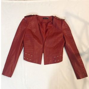 Faux leather red studded punk style cropped jacket